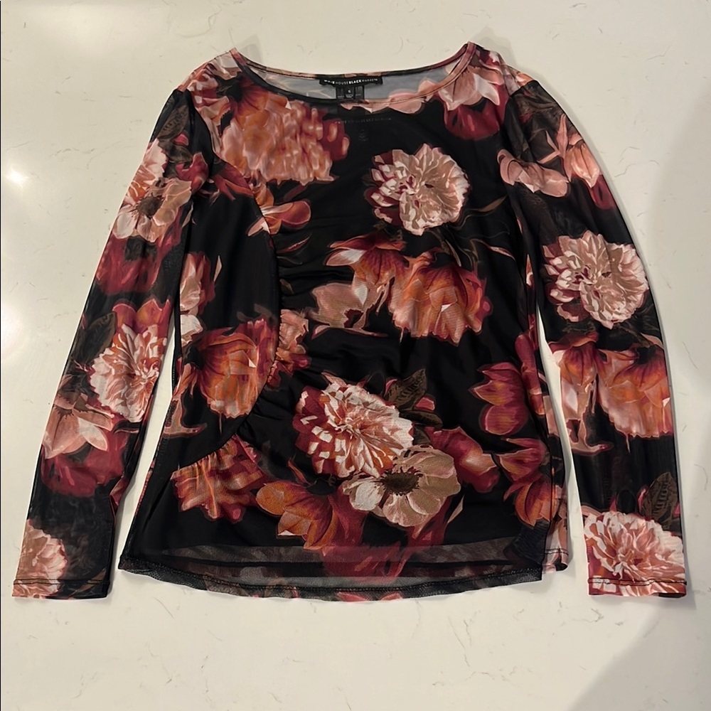 WHBM Floral Long Sleeve Mesh Top with Cami